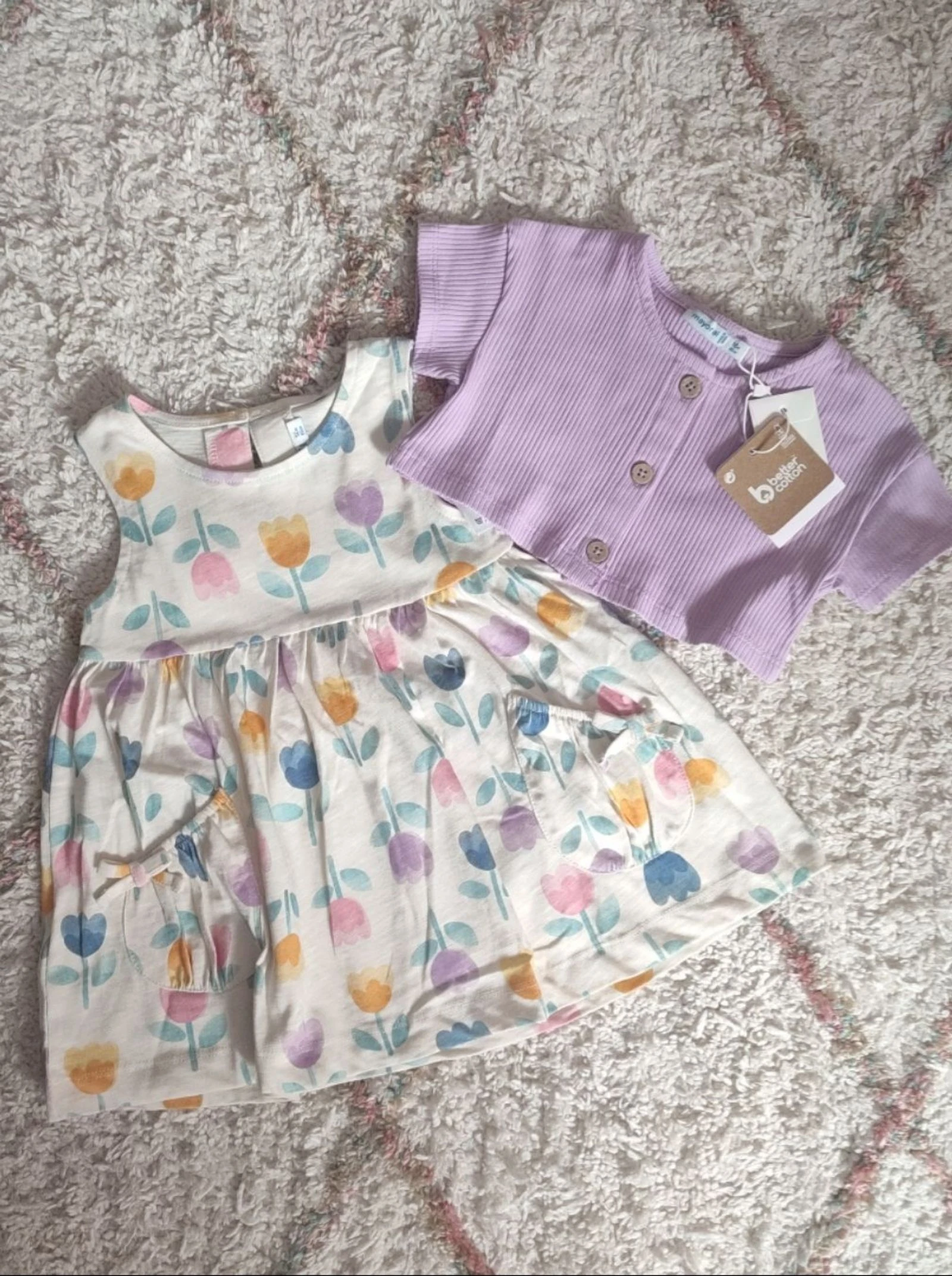 🌷Conjunto vestido tulipas + casaco/t-shirt (80cm) - Mayoral